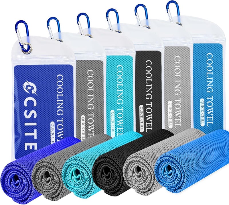 CASITE 6 Pack Cooling Towels (47"x12") for Neck and Face, Ice Towel for Hot Weather, Soft Breathable Chilly Gym Towels, Microfiber Towel for Work Out, Yoga, Running, Camping & More Activities - Image 1